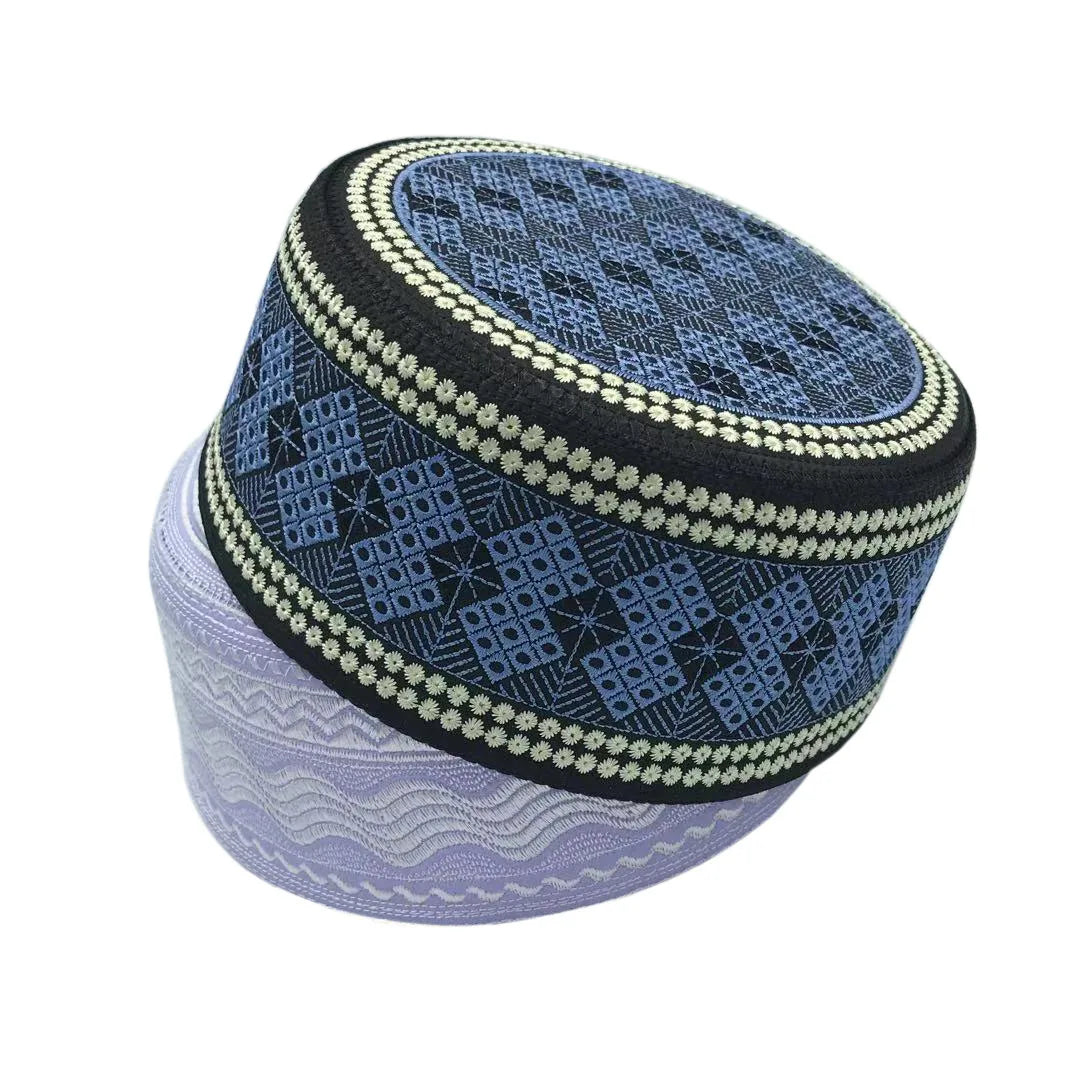 Blue Geometric Patterned Kufi Hat