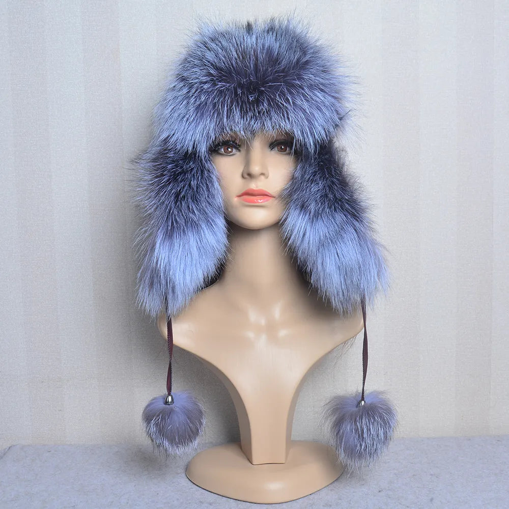 Russian Fur Hat with Pom Poms