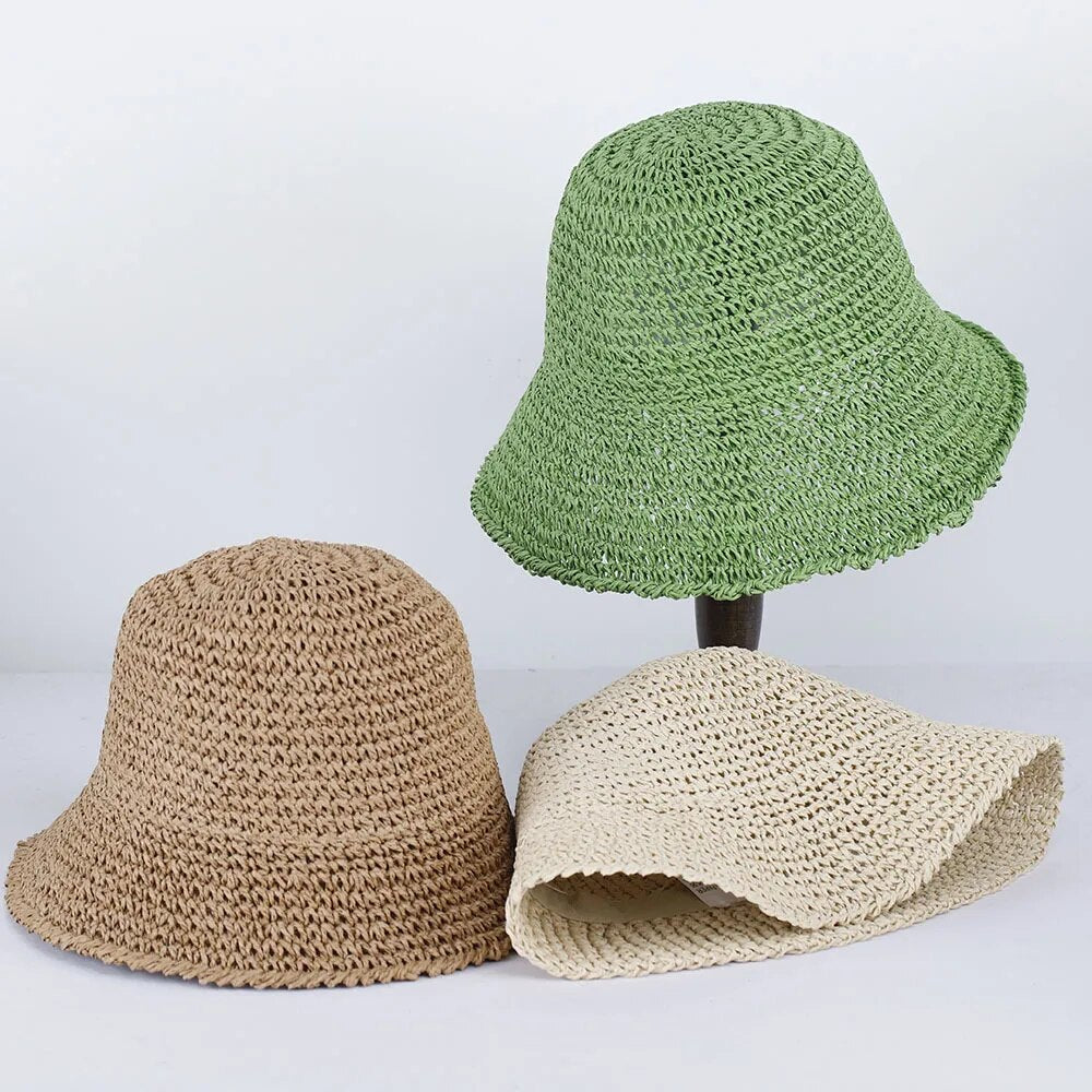 Hand-Woven Women&#39;s Straw Bucket Hats