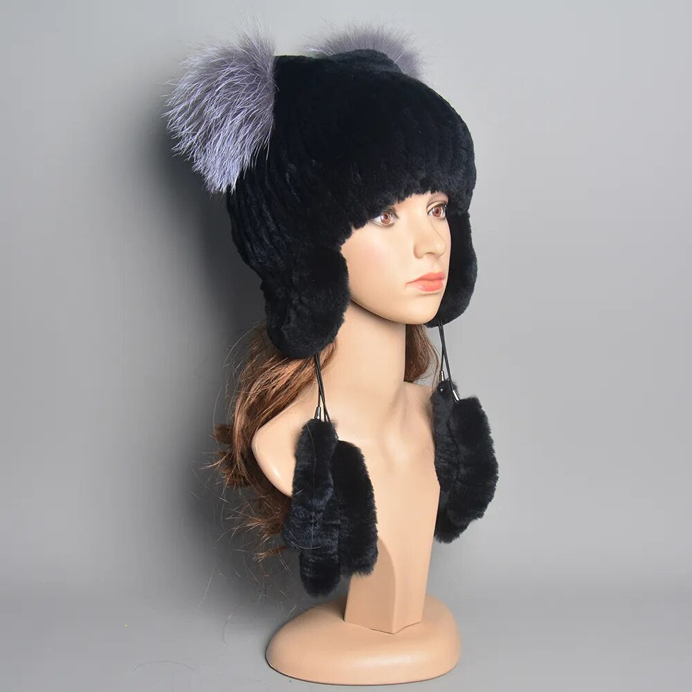 Fur Hat with Playful Pom Poms