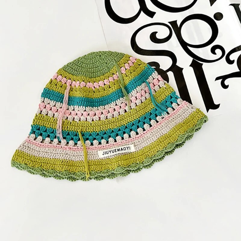Handmade Crocheted Striped Bucket Hat