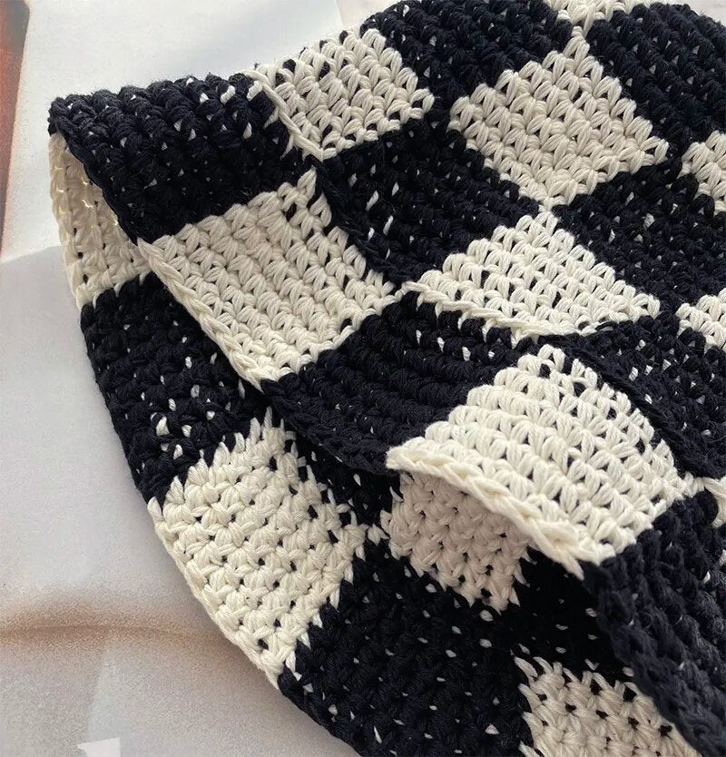 Handmade Crochet Checkered Bucket Hat
