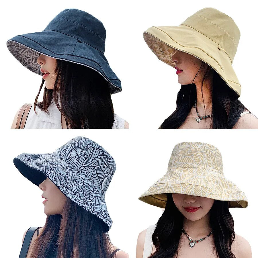 Girls wearing Bucket Hat with Patterned Brim