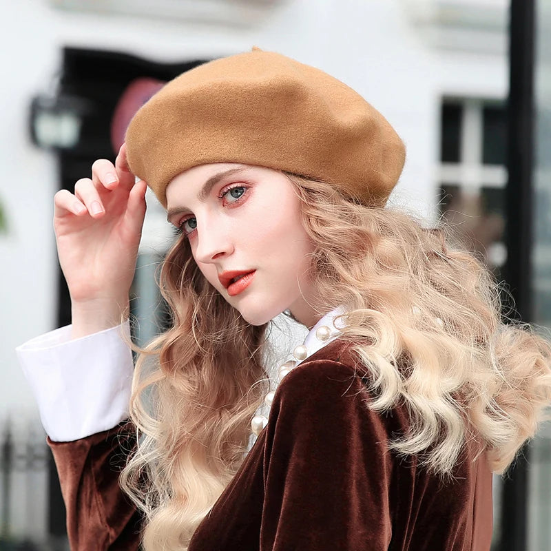 Girl wearing Wool Beret hat