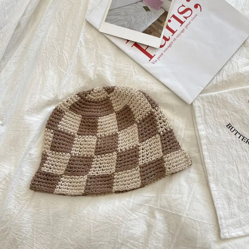 Handmade Crochet Checkered Bucket Hat