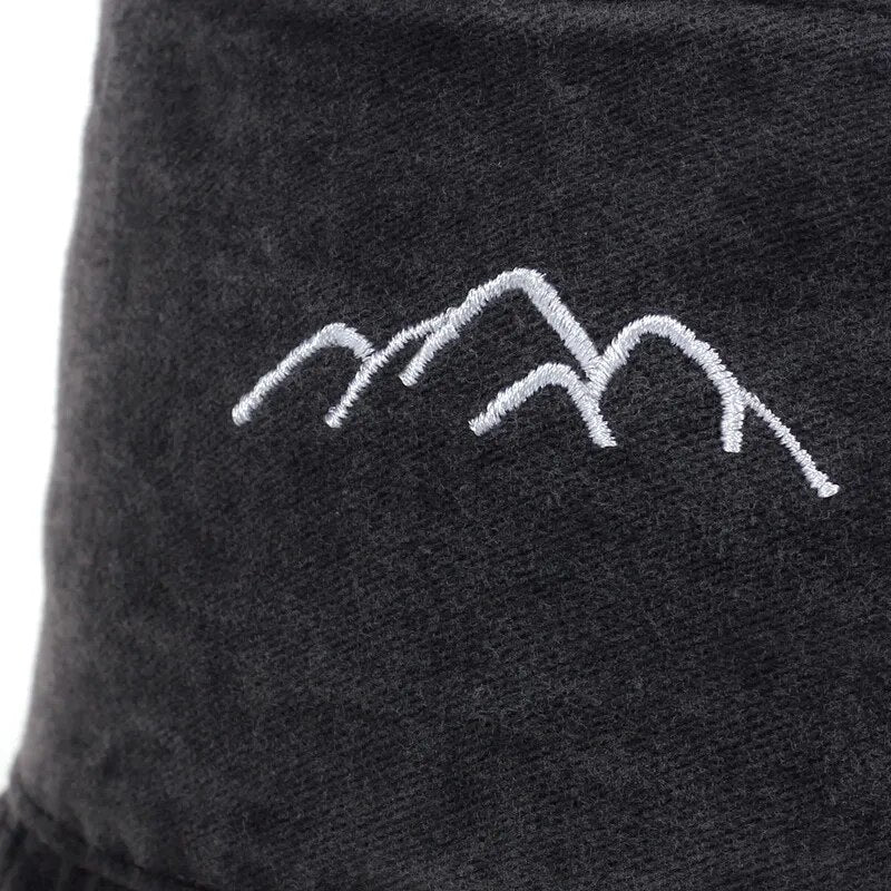Mountain-Embroidered Bucket Hat
