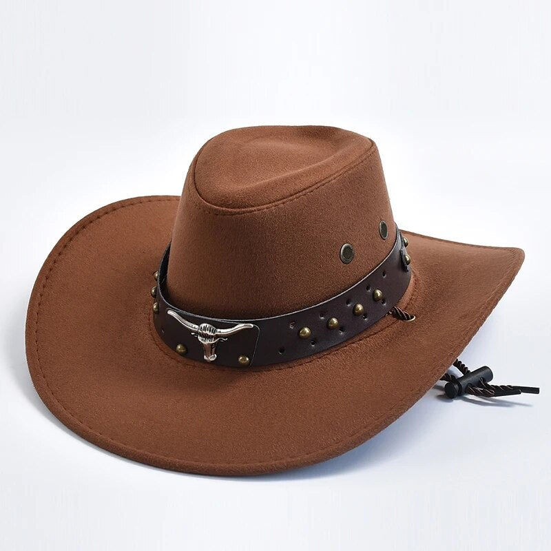 Cowboy Hat with Metallic Bull Emblem