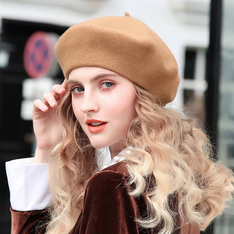 Girl wearing Wool Beret hat