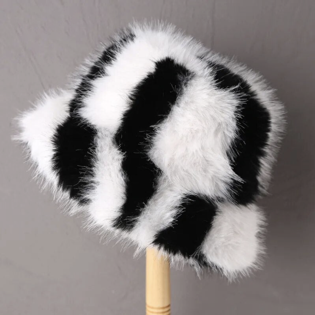 Zebra Style Fur Bucket Hat
