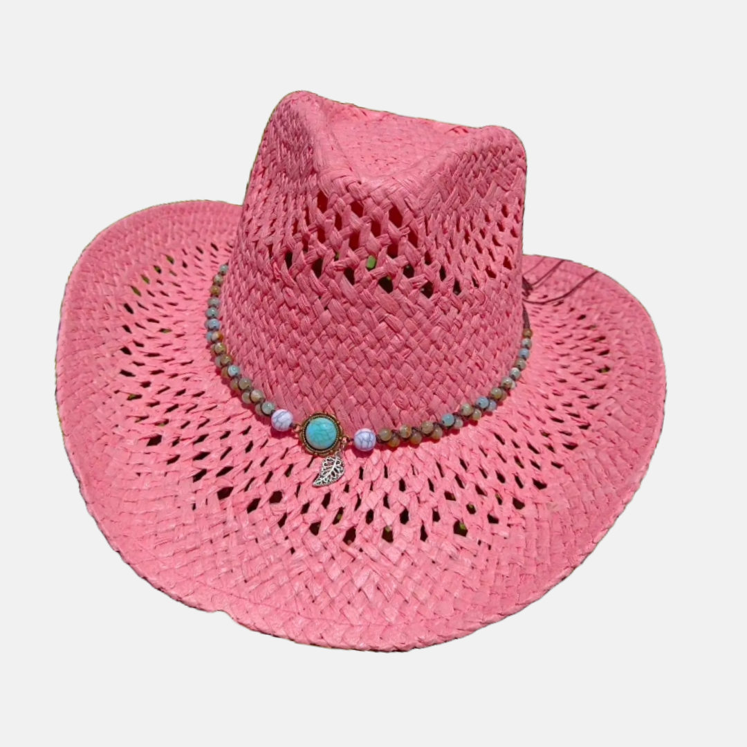 Coral Charm: A Woven Summer Hat with a Touch of Elegance