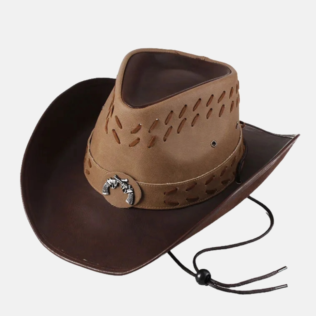 Ventilated Brown Cowboy Hat with Decorative Concho