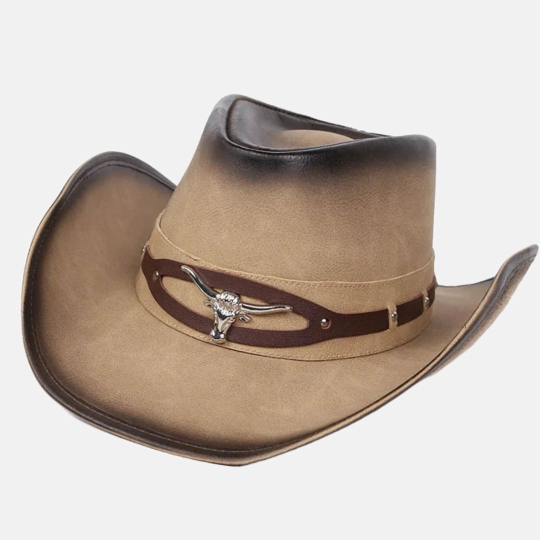Classic Western Cowboy Hat with Bullhorn Concho
