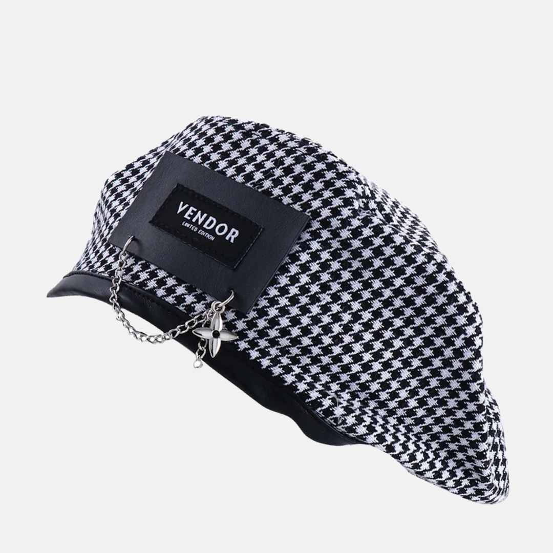 Houndstooth Chain-Link Beret