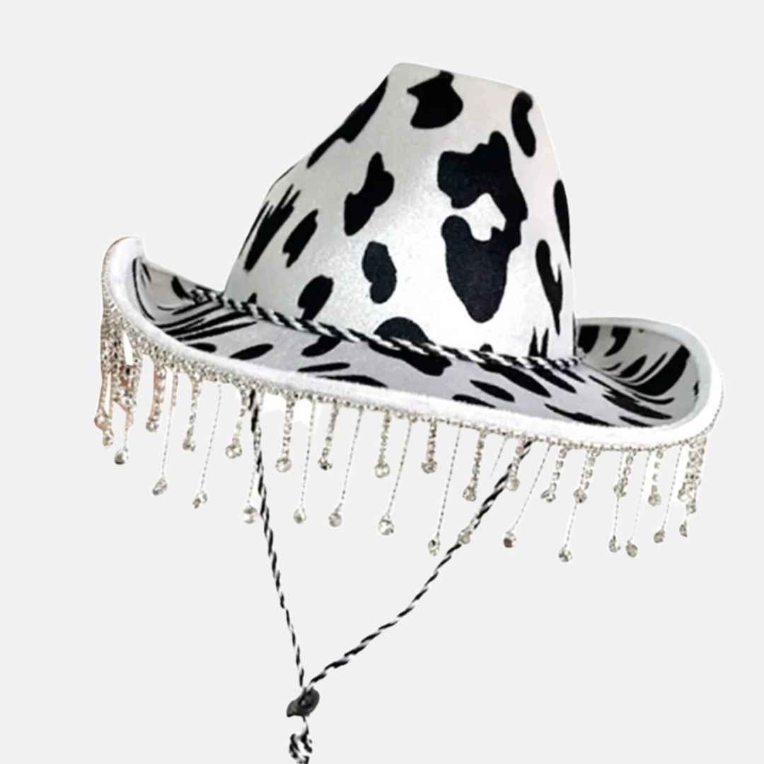 Dalmatian Print Cowboy Hat with Fringe Detail
