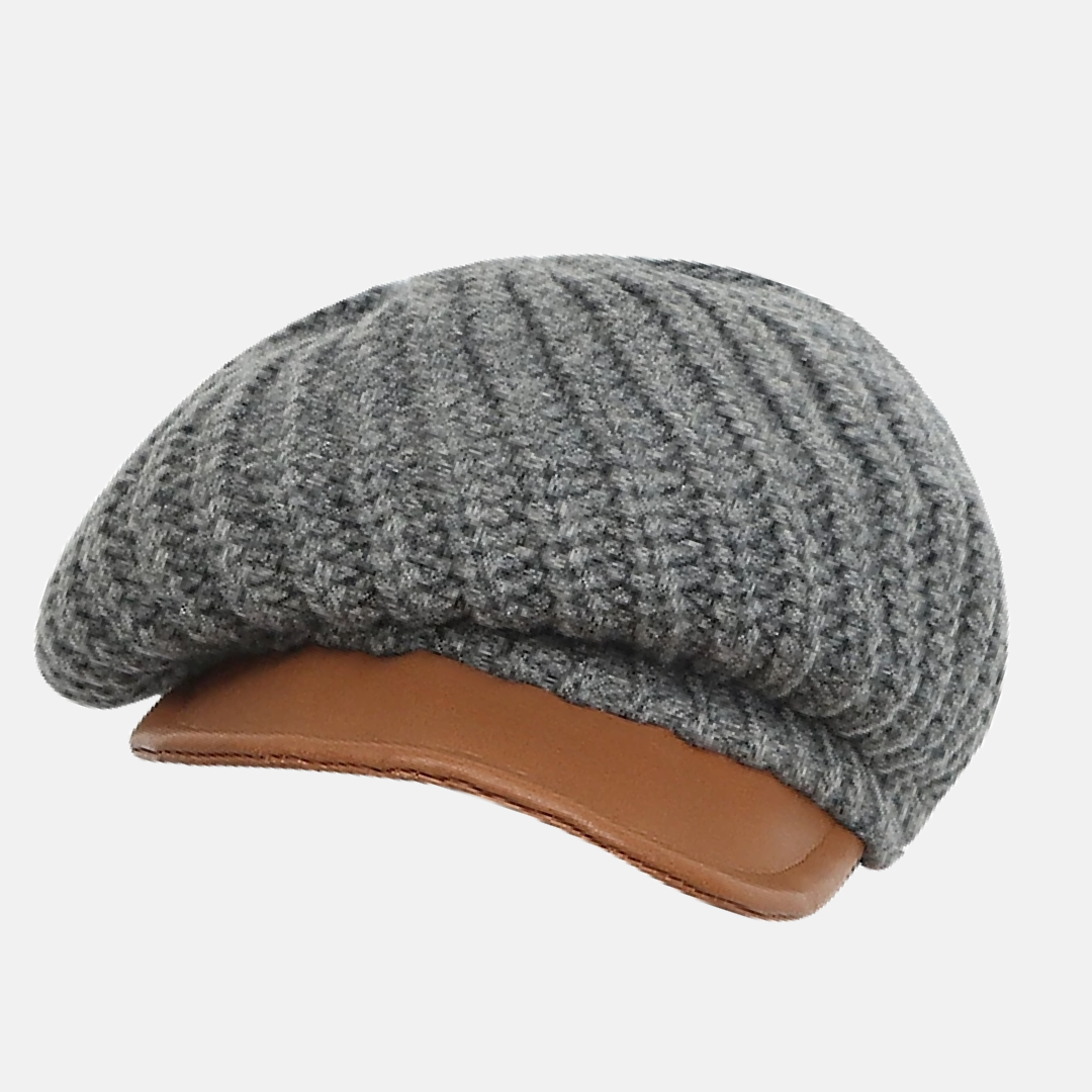 Knitted Wool Beret with Leather Trim