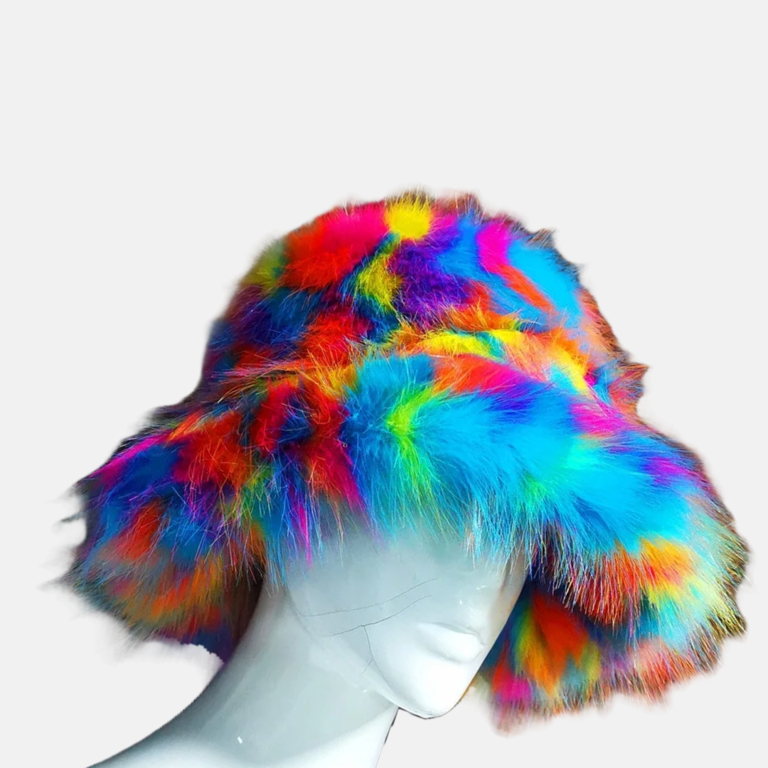 Vibrant Rainbow Faux Fur Hat