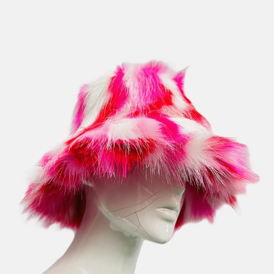 Hot Pink and White Faux Fur Hat