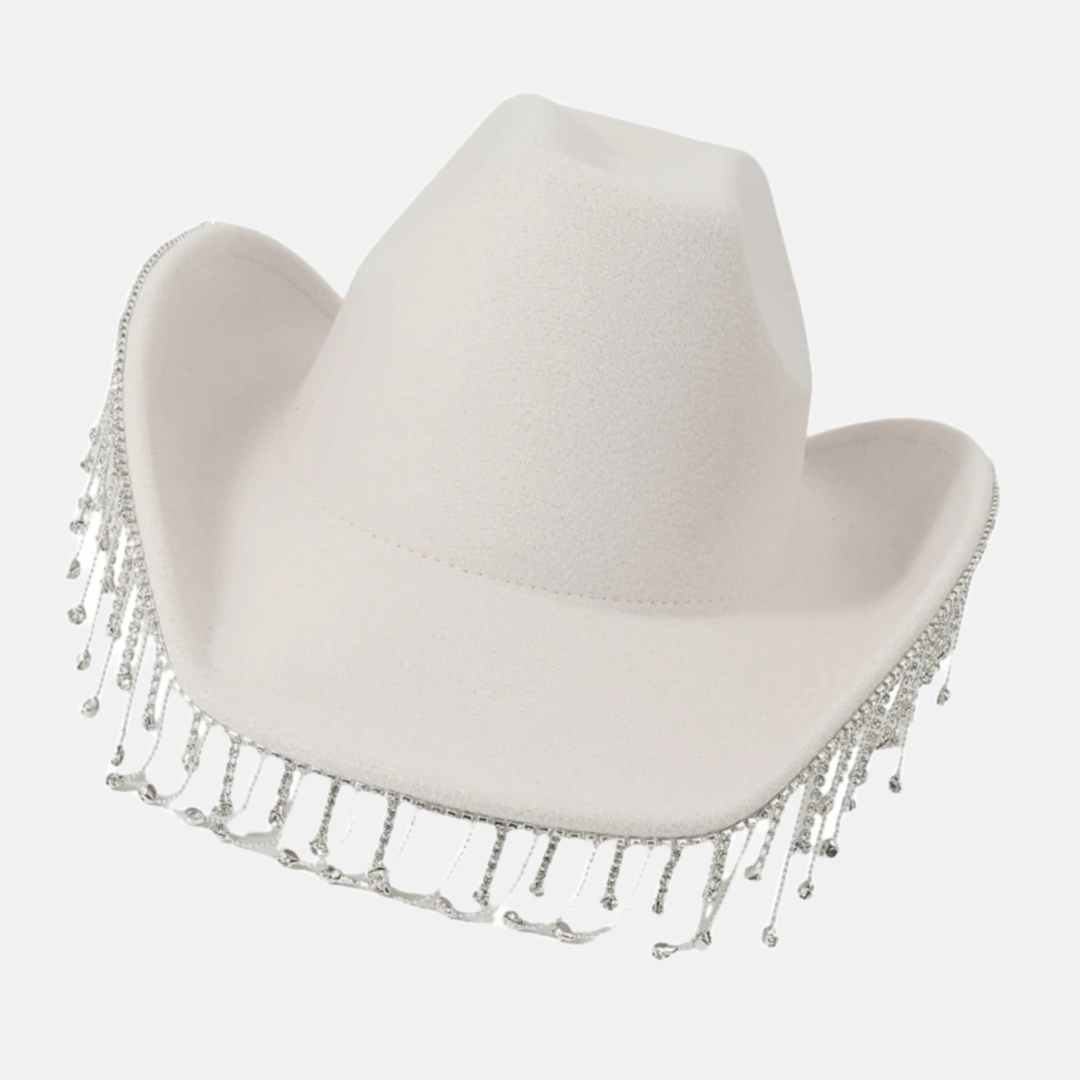 Ivory Cowboy Hat with Crystal Fringe