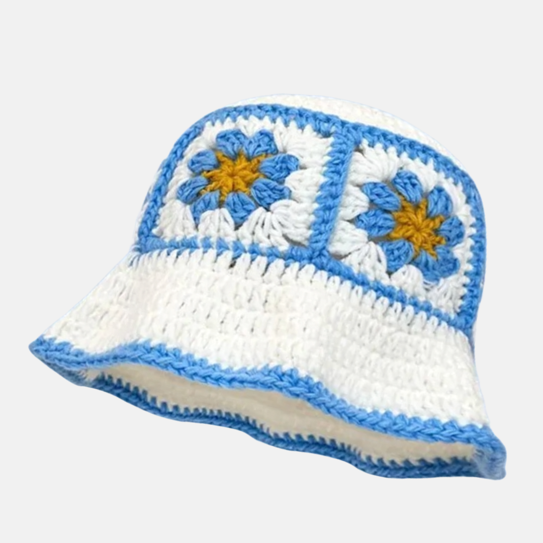 Hand-Crocheted Floral Patterned Bucket Hat