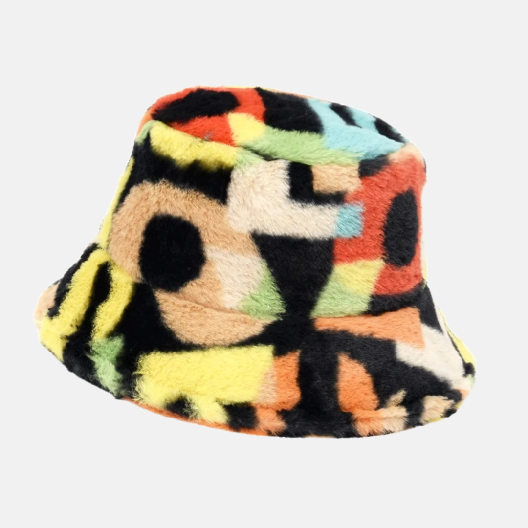 Vibrant Patchwork Fluffy Hat