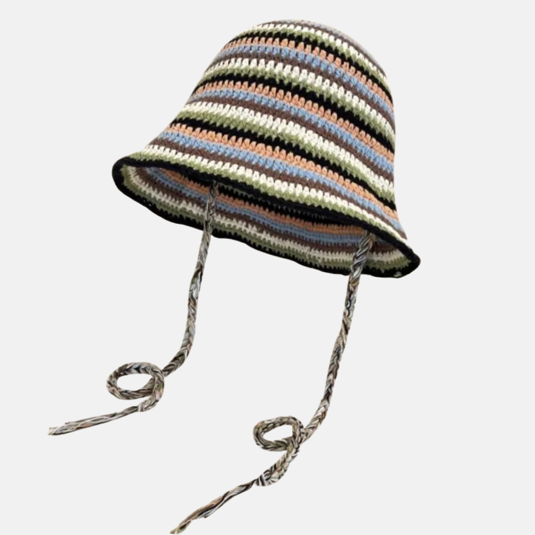Hand-Crocheted Bucket Hat with Side Strings