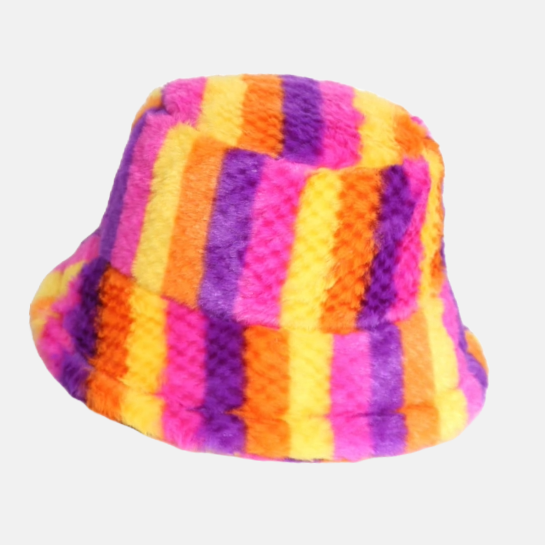 Multicolored Striped Fluffy Hat