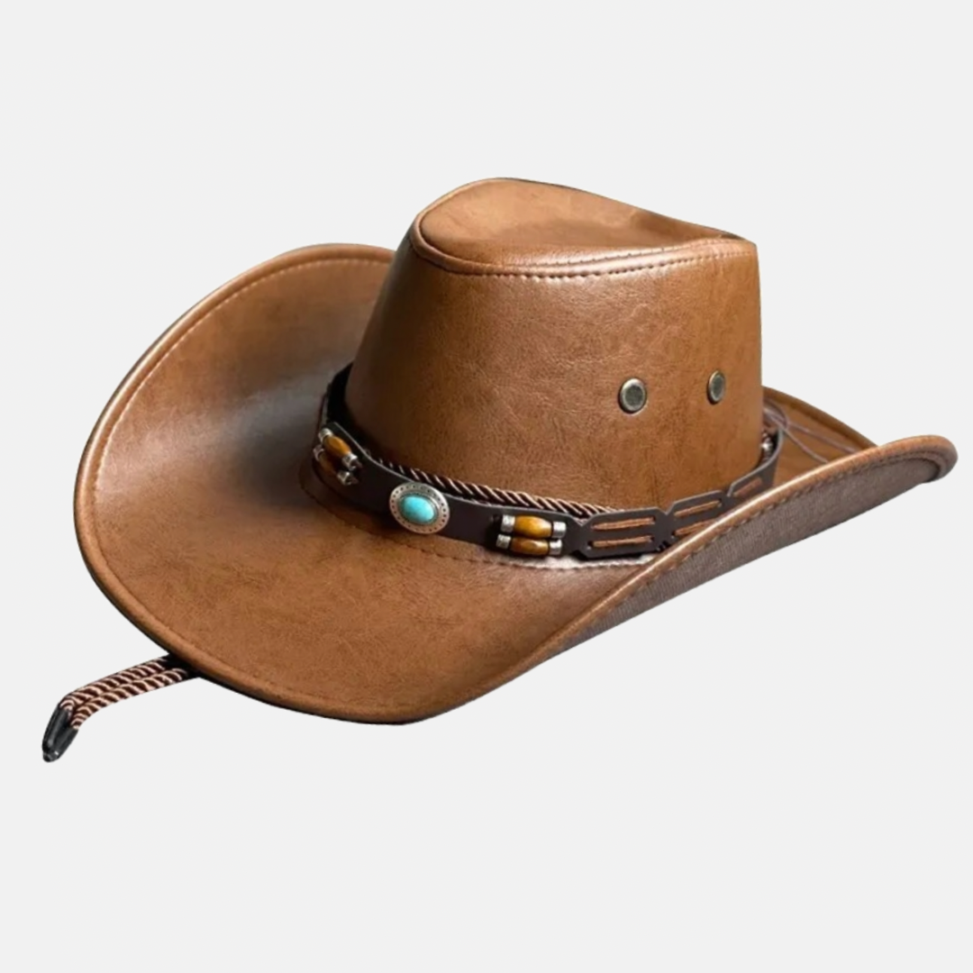 Leather Cowboy Hat with Turquoise Accent
