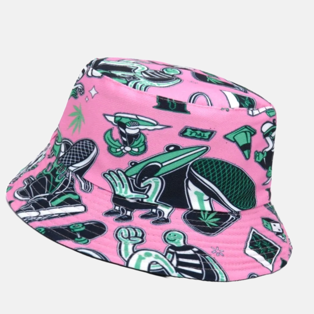Playful Pink Skate Culture Bucket Hat