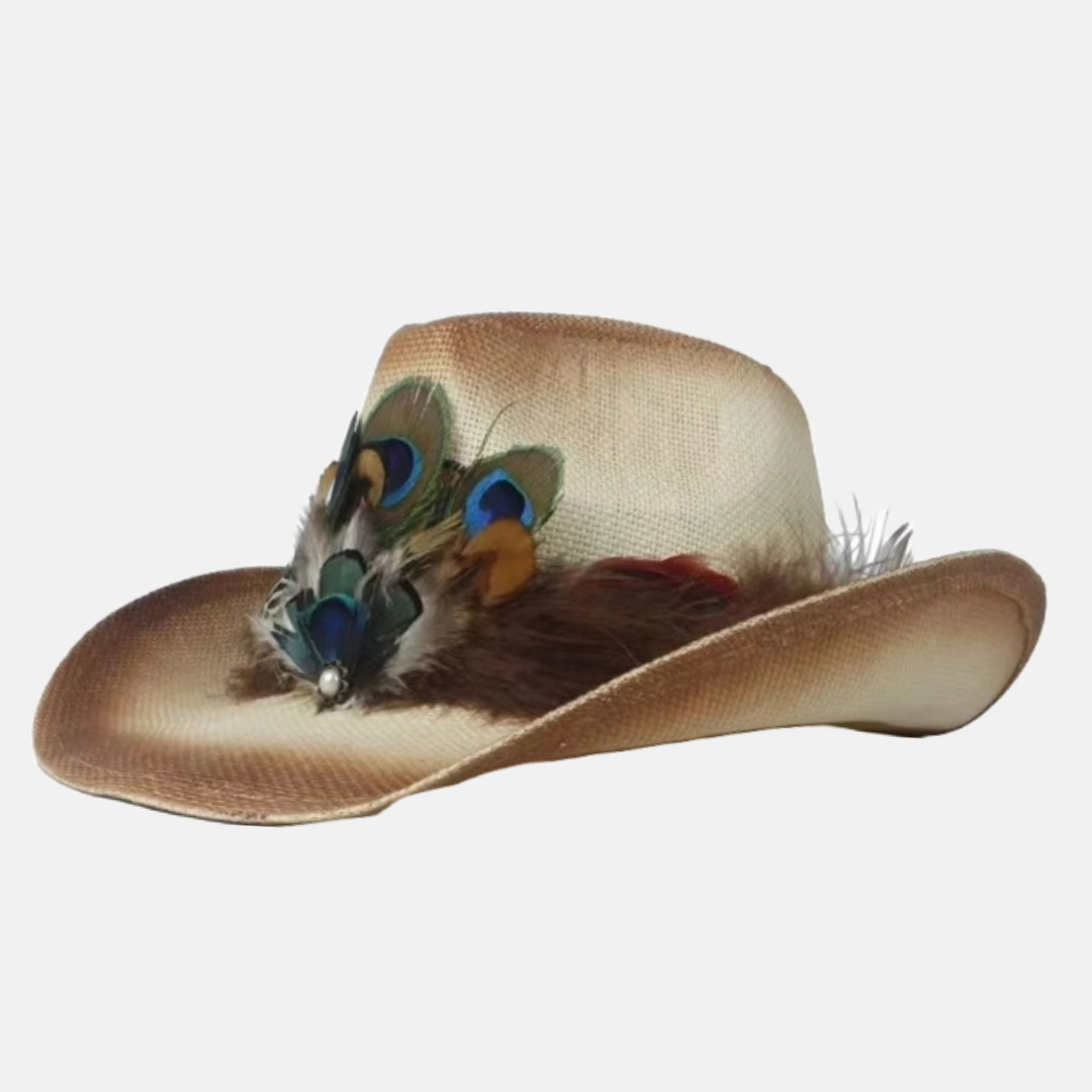 Western Hat with Feather Accents