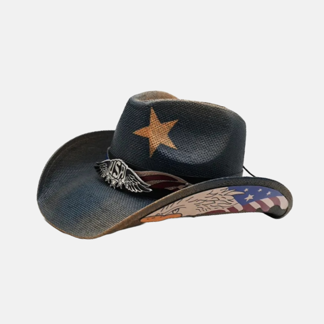 Patriotic Star Western Hat with Eagle Badge