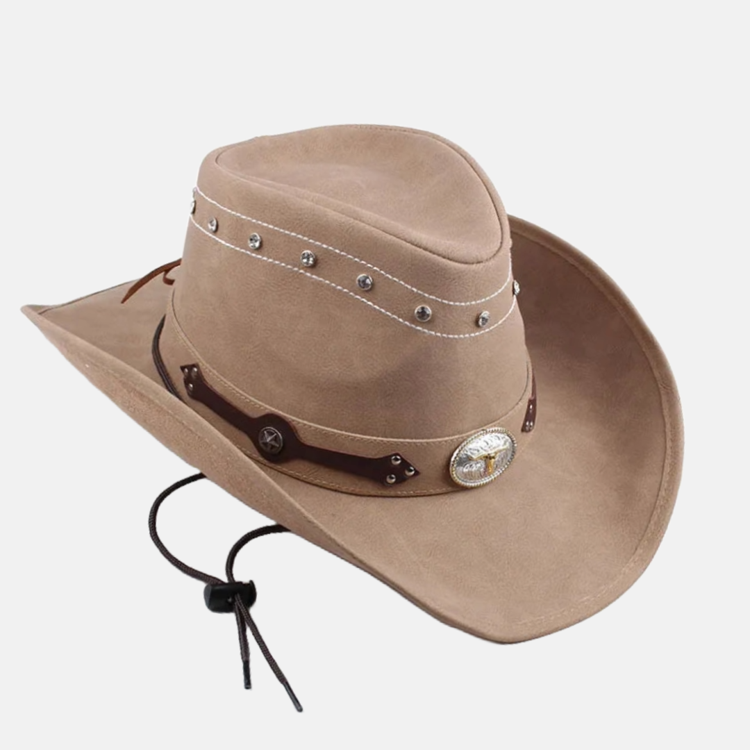 Rustic Cowboy Hat with Studded Band and Concho Detail