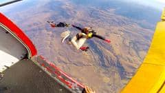 Micah, Sebastian, and Julien exit at Skydive Hollister